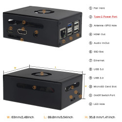 Geekworm N510 METAL CASE for Orange Pi 3B V1.1 (NOT COMPATIBLE FOR Orange Pi 3B V2.1)